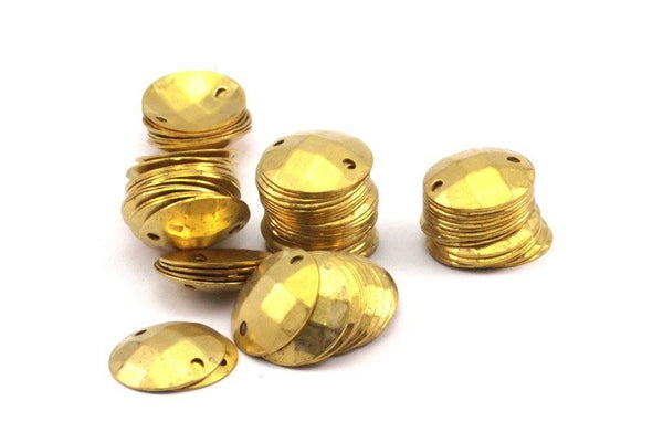 Sew On Cambered Round Connector, 50 Raw Brass Round Connectors With 2 Holes, Findings (13mm) Y175