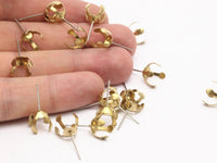 Stainless Steel Earring Post, 24 Stainless Steel Earring Posts With Raw Brass 10mm Pad Bs 1264