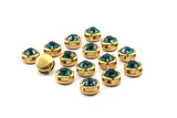 8 Blue Zircon Swarovski Charms, Necklace Pendants With Raw Brass Case (9mm) Y362-2 Y160
