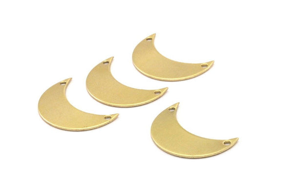 Moon Crescent Charm, 10 Raw Brass Moons With 2 Holes (25x9.5x0.80mm) Moon1