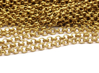 3 M. Raw Brass Open Link Rolo Belcher Chain , ( 3mm ) Bs 1017