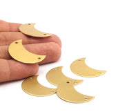 Brass Crescent Moon, 10 Raw Brass Moons With 2 Holes, (30x15x0.80mm) Moon -8
