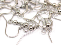 Silver Earring Hooks,100 Silver Tone Brass Ear Wires Earring Findings (20mm) Brs 193 A0920