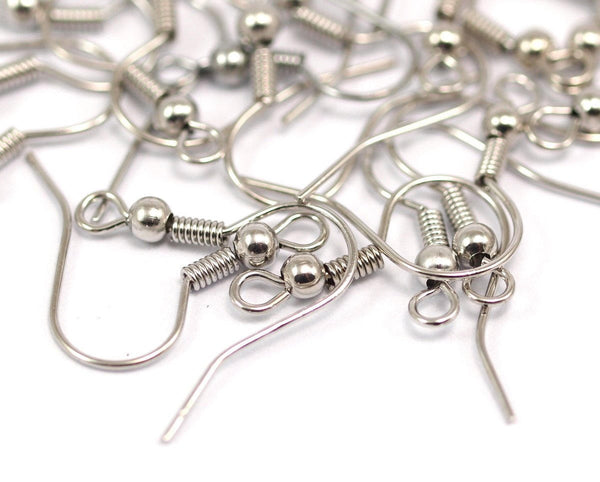 Silver Earring Hooks,100 Silver Tone Brass Ear Wires Earring Findings (20mm) Brs 193 A0920