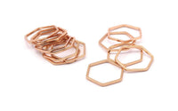 Open Honeycomb Ring, 20 Rose Gold Plated Brass Hexagon Rings, Charms (16x1mm) Bs 1223