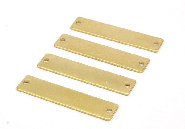Rectangle Stamping Blank, 24 Raw Brass Rectangle Stamping Blanks With 2 Holes Pendants (35x8x0.80mm) A0842