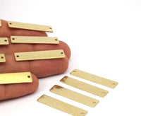 Rectangle Stamping Blank, 24 Raw Brass Rectangle Stamping Blanks With 2 Holes Pendants (35x8x0.80mm) A0842