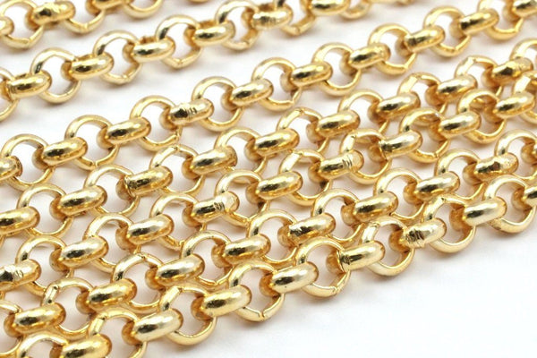 Gold Plated Chain, Rolo Chain, 3.3 Feet Gold Plated Brass Chain ( 6mm ) Z054