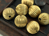 5 Vintage Raw Brass Crimped Textured 16 Mm Round Hollow Beads K464