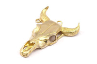 Huge Ox Skull Pendant, Raw Brass Large Ox Head Skull Charms, Pendants (48x35mm) N0149