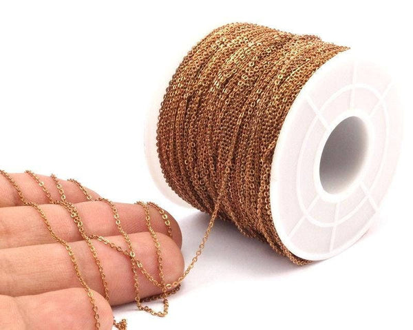 Red Brass Chain, 20 M - (1.2x1.5mm) Red Brass Soldered Chain - ( Z147)
