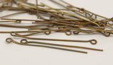 Vintage Beading Pin, 100 Raw Brass Eye Pins, Findings (50mm) Brc213