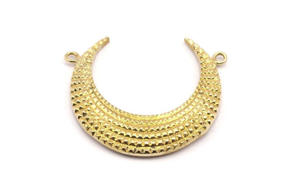 Brass Moon Charm, 2 Raw Brass Textured Horn Charms, Pendant, Jewelry Findings With 2 Loops (36x10.80x3.40mm) N0267