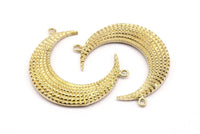 Brass Moon Charm, 2 Raw Brass Textured Horn Charms, Pendant, Jewelry Findings With 2 Loops (36x10.80x3.40mm) N0267