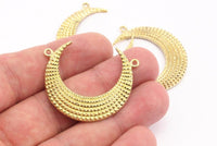Brass Moon Charm, 2 Raw Brass Textured Horn Charms, Pendant, Jewelry Findings With 2 Loops (36x10.80x3.40mm) N0267