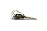 Bird Skull Charm, 2 Antique Silver Plated Brass Bird Skull Necklace Pendants, (32x11x10mm) N0492 H0443