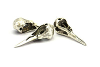 Bird Skull Charm, 2 Antique Silver Plated Brass Bird Skull Necklace Pendants, (32x11x10mm) N0492 H0443
