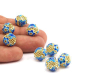 Brass Enamel Round Blue Beads 13mm L06