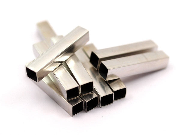 12 Square Silver Brass Tubes (32x6x6mm) Sq06nf Brc261