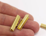 25mm Choker End, 20 Raw Brass Ribbon Crimp Ends With Loop, Findings (25x6mm) Brs 2329 A0040