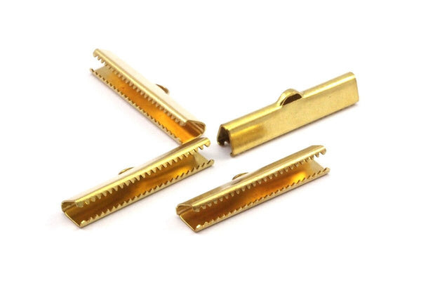 Ribbon End Claps, 20 Raw Brass Ribbon Crimp Ends With 1 Loop, Jewelry Findings (30mm) Brs 229 A0110
