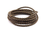 Brown Braided Leather Cord, 1 Meter Leather Cord, Genuine Round Leather Cord (4mm) B4003