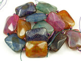 Colorful Dyed Agate 25x18 Mm Rectangle Faceted Gemstone Beads Full Strand T003