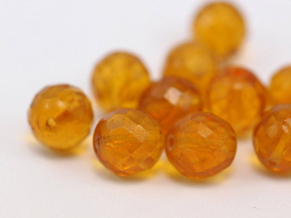 10 Vintage Citrine Czech Glass Round Faceted Beads Cf-66