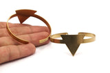 Triangle Bracelet Open End, 2 Raw Brass Triangle Blank Bracelets With One Hole For Charms Brc154