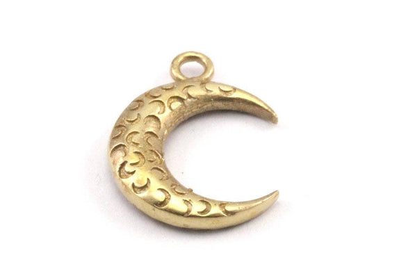 Brass Moon Charm, 5 Raw Brass Textured Horn Charms, Pendant, Jewelry Finding (19x6x4mm) N0336