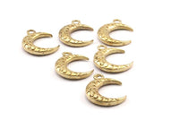 Brass Moon Charm, 5 Raw Brass Textured Horn Charms, Pendant, Jewelry Finding (19x6x4mm) N0336
