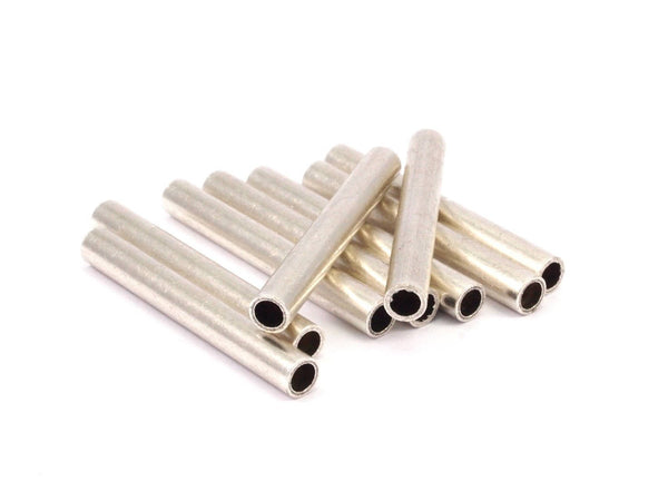 Industrial Long Tube, 6 Pcs Antique Silver Plated Brass Industrial Long Tube Beads (5x40mm) H307