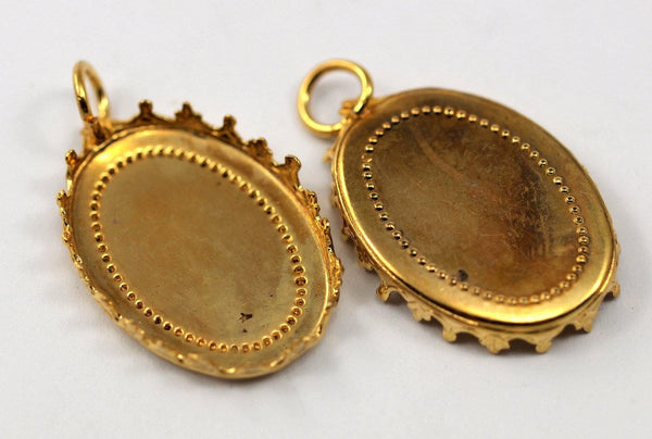 2 Vintage Raw Brass Oval Pendant Setting With 25x18 Mm Cameo Base L-10