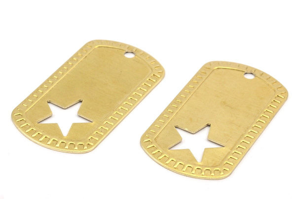 Star Hole Tag, 6 Raw Brass Military Tags With Star (50x28x0.80mm) Mt1