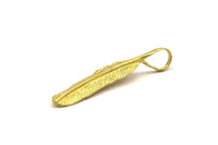 Brass Amazon Leafs, 4 Raw Brass Leaf Connector Charms, Tribal Pendants With 1 Hole (37x7mm) N0385
