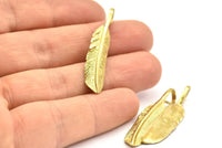 Brass Amazon Leafs, 4 Raw Brass Leaf Connector Charms, Tribal Pendants With 1 Hole (37x7mm) N0385