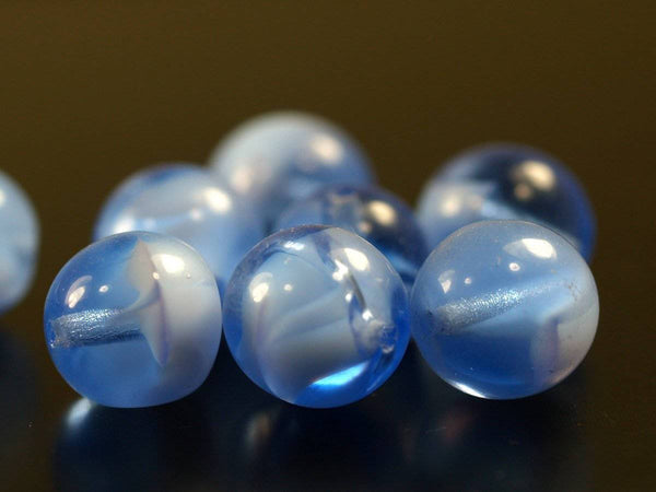 10 Pcs Blue 12 Mm Glass Round Beads Pc-60 T036
