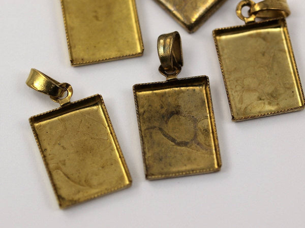 10 Vintage Raw Brass Rectangle Pendant And Earring Setting With 16x12 Mm Cameo Base
