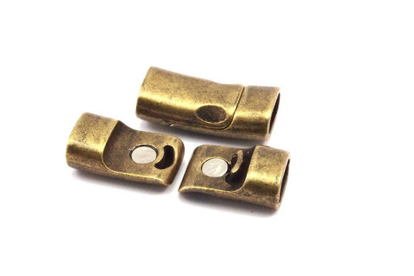 Leather Cord Clasp, 6 Antique Brass Magnetic Clasp For Leather Cord (26x13mm) Y308 Y061