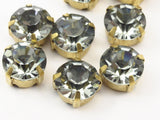 20 Ss45 Black Diamond Chaton Sew On Rhinestone Raw Brass Prong Setting 4 Hole Slider 10mm K345