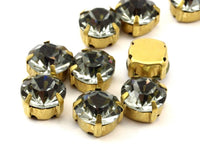 20 Ss45 Black Diamond Chaton Sew On Rhinestone Raw Brass Prong Setting 4 Hole Slider 10mm K345