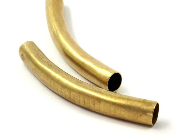 Brass Tube Beads - 2 Raw Brass Curved Tube Pendant, Findings (94x12mm) D0153
