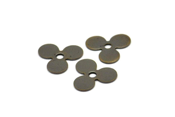 Middle Hole Charm, 100 Antique Brass Flower Middle Hole Charms Findings Bead Caps (8mm) Pen 636 K183