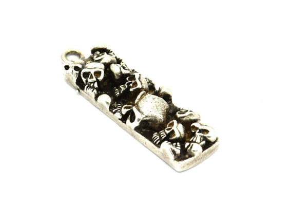 Gümüş Kafatası Kolye, Antik Gümüş Kaplama Pirinç Kafatası Kolye (35x10x6mm) N0194
