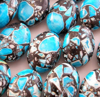 Mosaic Magnesite Turquoise 18mm Oval Gemstone Beads Full Strand G509 T009