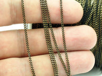 Black Brass Chain, 5 Meters - 16.5 Feet (1.5mm) Black Antique Brass Sparkle Bright Faceted Soldered Curb Chain - Z046