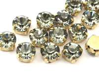 20 Ss39 Black Diamond Chaton Sew On Rhinestone Raw Brass Prong Setting 4 Hole Slider 8.3mm