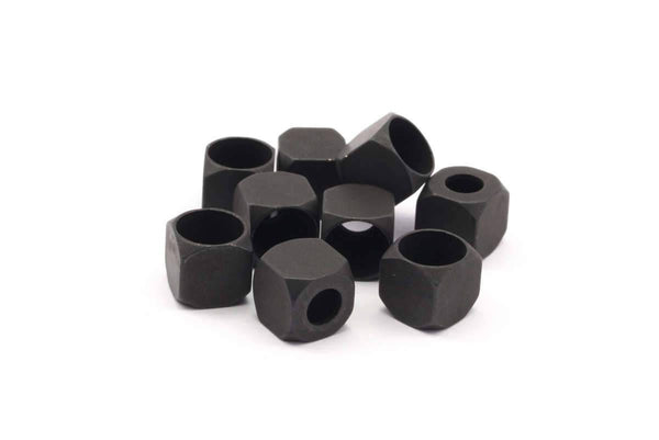 Black Square Beads, 12 Oxidized Brass Black Square Cube Beads (8mm) A0686 S505