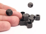 Black Square Beads, 6 Oxidized Brass Black Square Cube Beads (8mm) A0686 S505