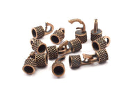 Leather Hook Caps, 1 SET Oxidised Bronze Leather Cord Ends, Hook Ends For 6mm Leather Cord (17x14x9mm) N0314